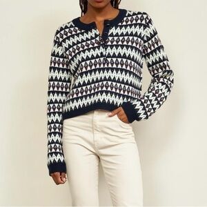 La Ligne Merino Wool Recurate Courchevel Henley fair isle sweater size xl